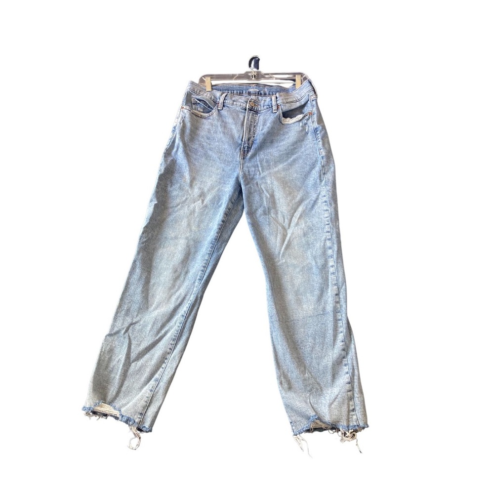 Old Navy Frayed Hem High Rise Straight Leg Jeans